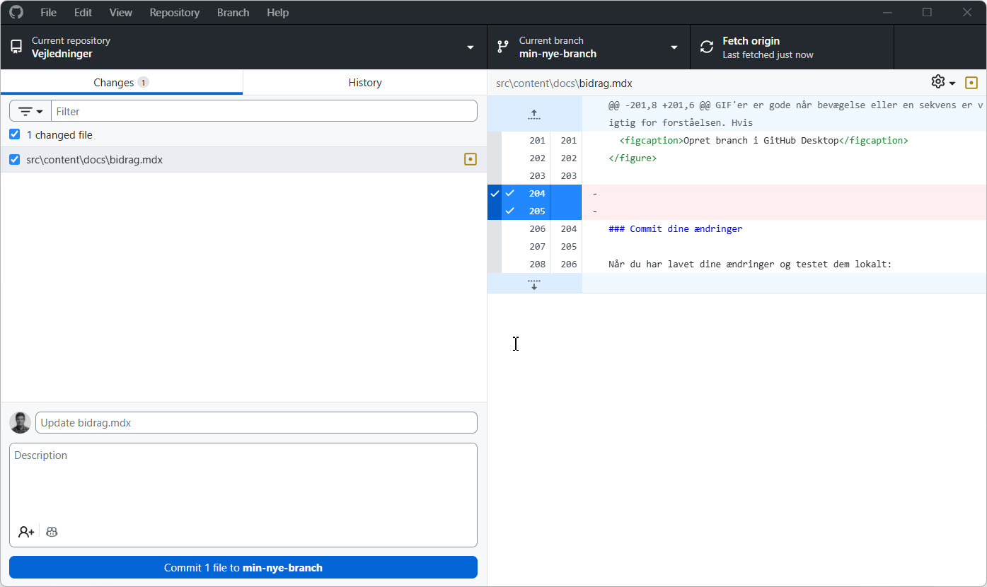Commit ændringer i GitHub Desktop
