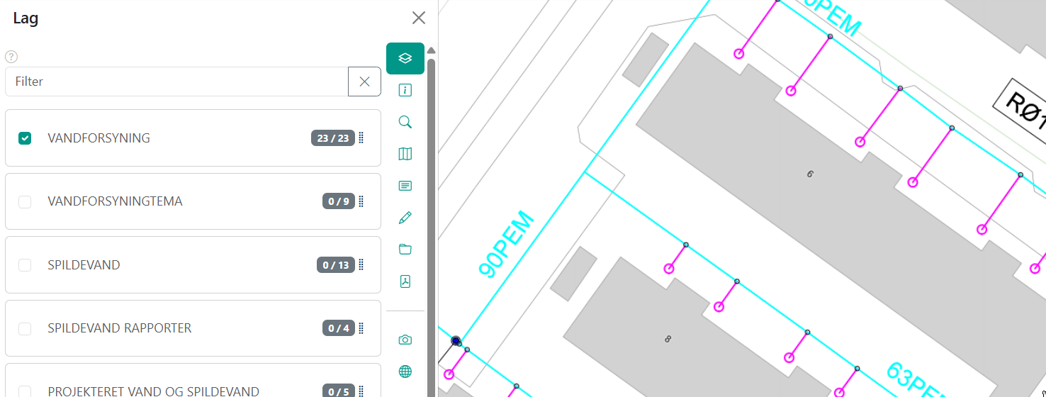 Søge værktøj i Lag-menuen