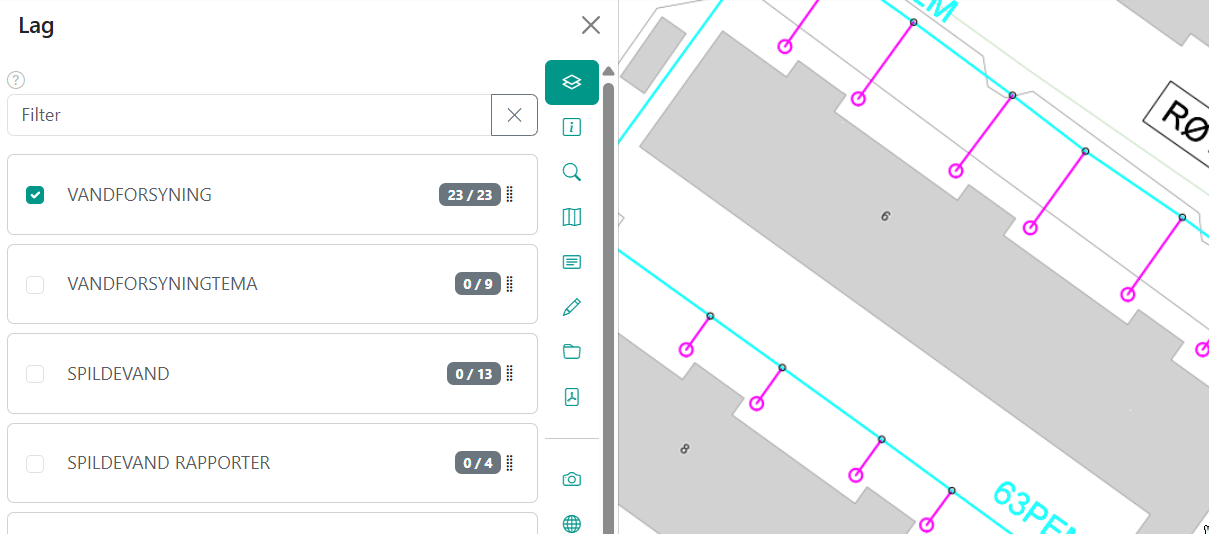 Søge værktøj i Lag-menuen