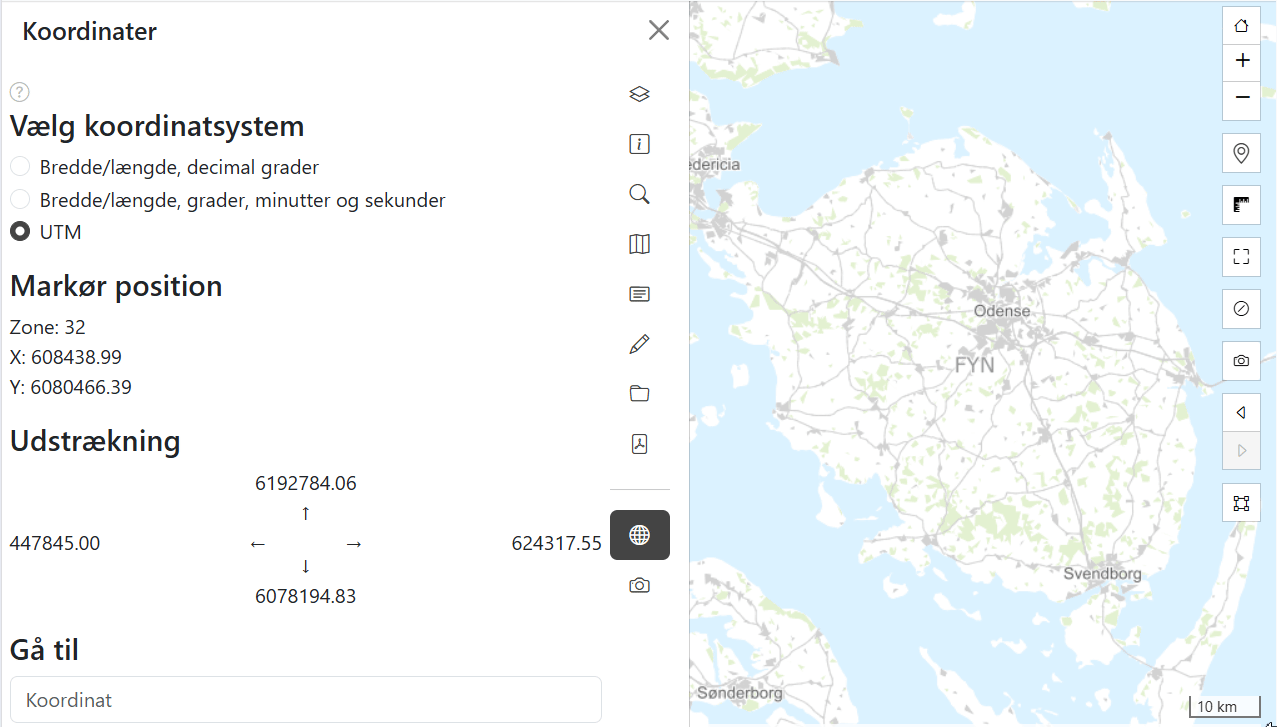 Koordinater for markør-position