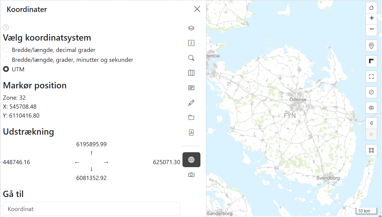 Koordinater for kortets udstrækning