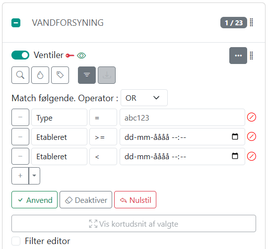 Eksempel på standard filtre