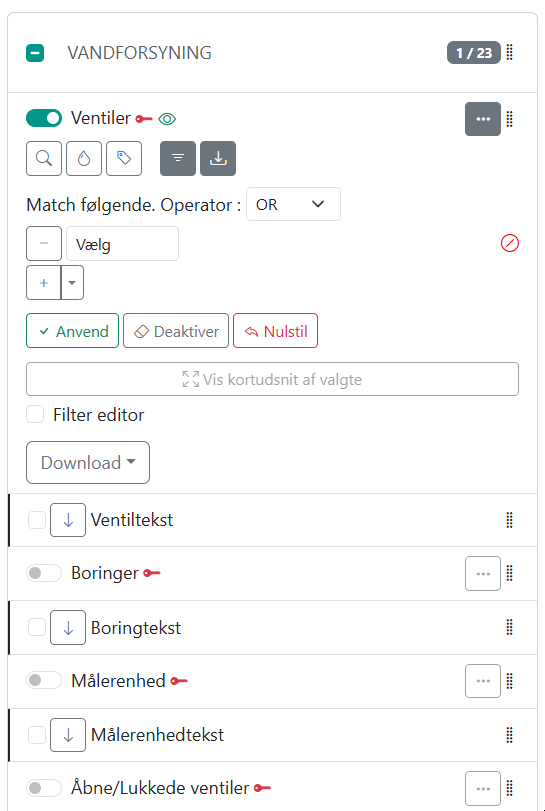 Filter opbygger med blokke og Filter editor