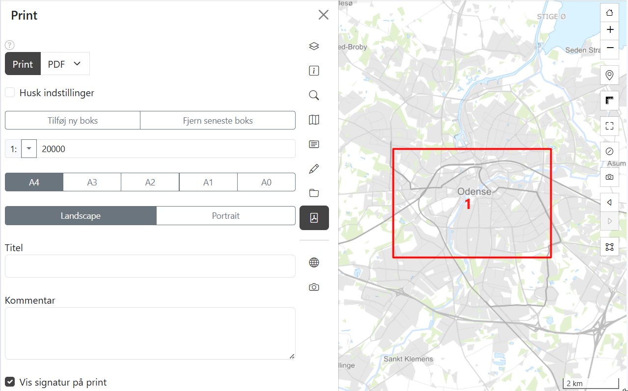 Ændring af målestoksforhold i print-indstillingerne