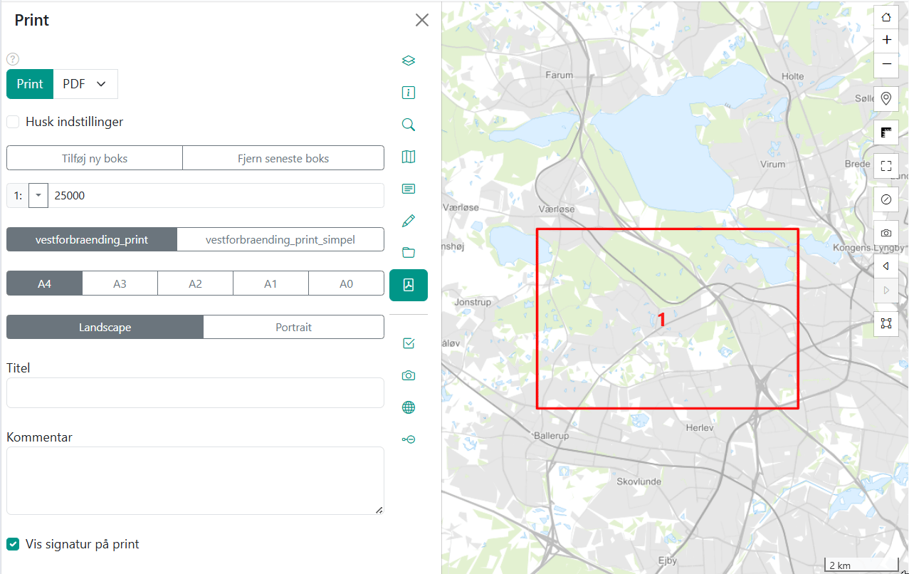 Visning af forskellige print-skabeloner